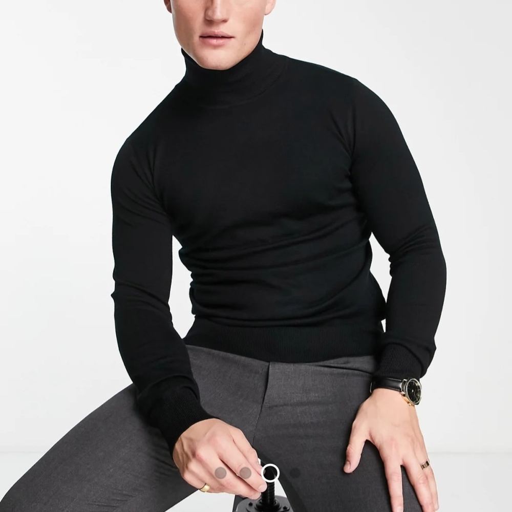 Men's Classic Black Turtleneck Sweater